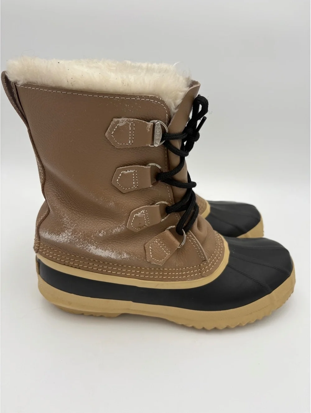 Sorel Women's Size 10 Winter Snow Boots Brown Black Faux Fur Lining Waterproof